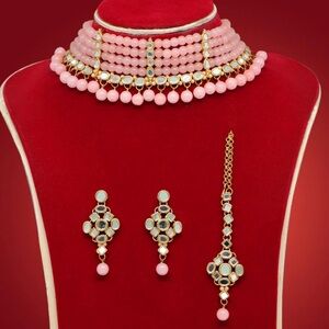 Baby Pink choker set with mirror work.